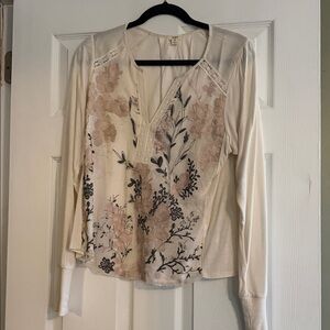 Anthropologie Cream Floral Blouse